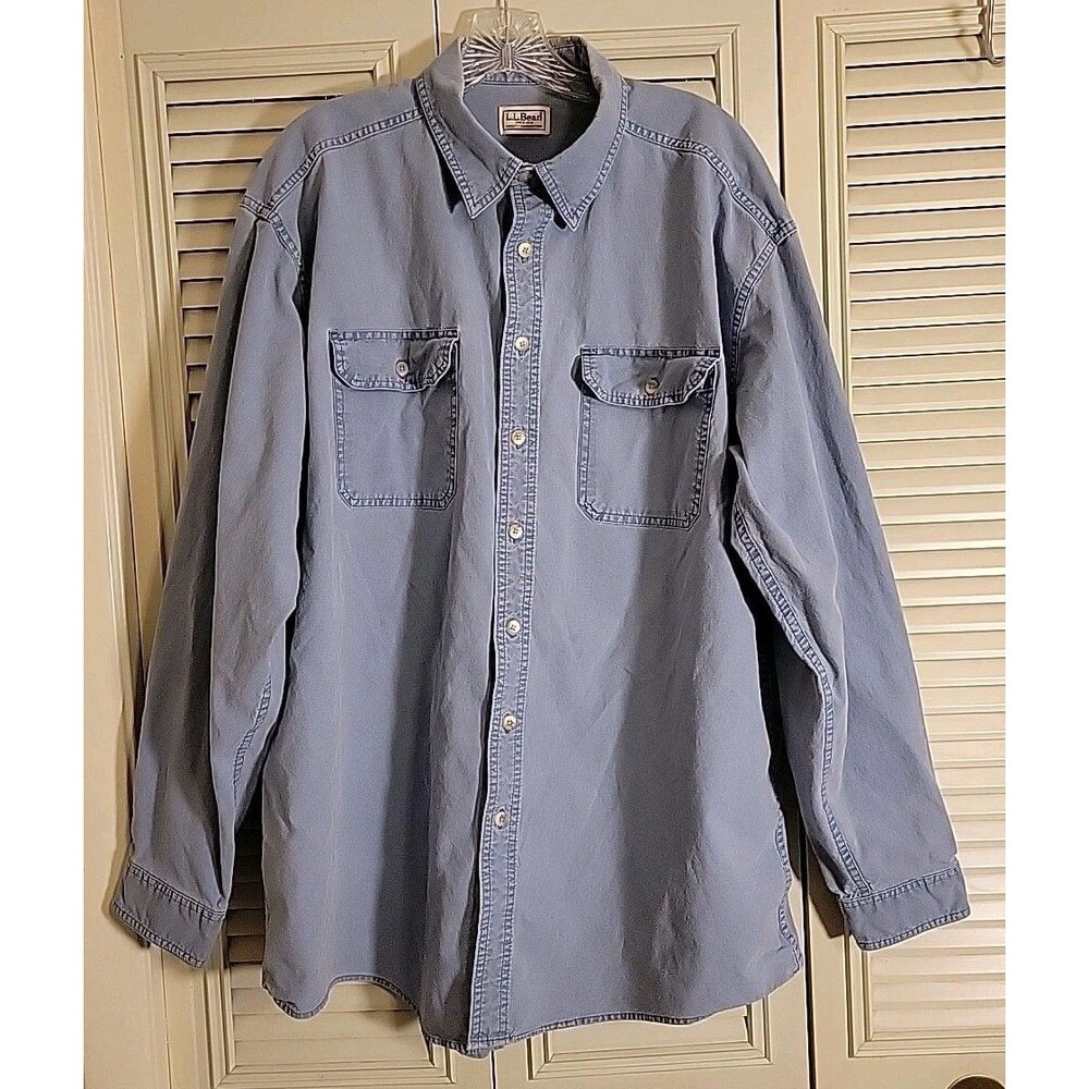 Vtg LL Bean Mens Denim XL Tall Button Up Shirt Blue Casual- Tag Cut- See Sz Pic